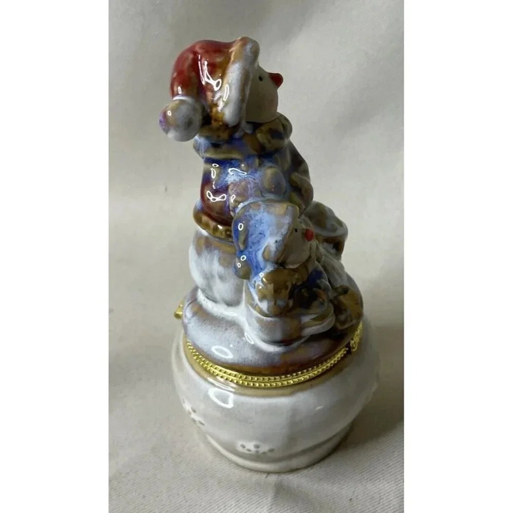 Ceramic Snowman Hinged Keepsake Trinket‎ Box Kirklands Potters Garden Christmas